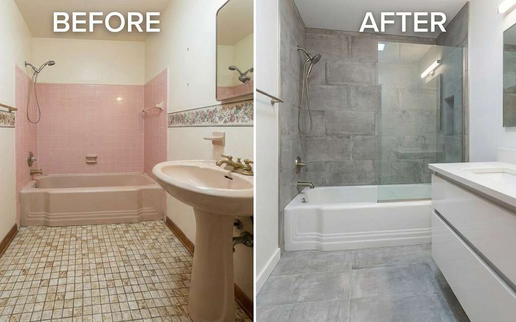 Bathroom tile renovation before and after in Raleigh NC