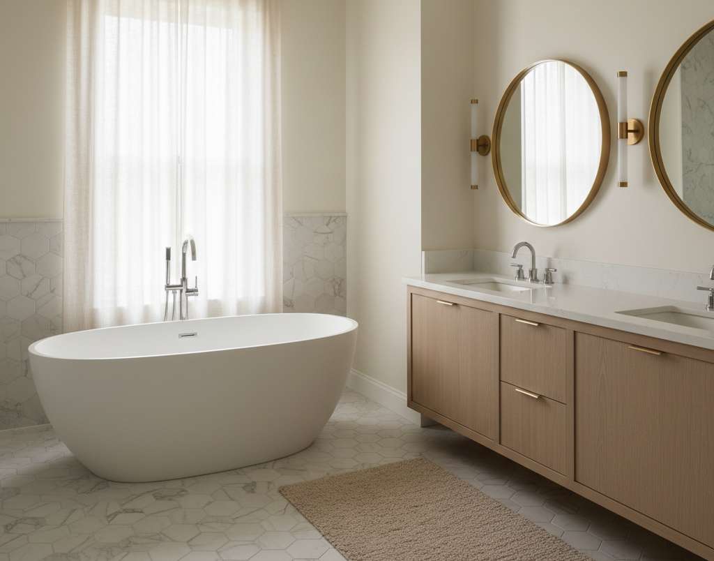 Marble hexagon bathroom floor tile ideas for luxury bath