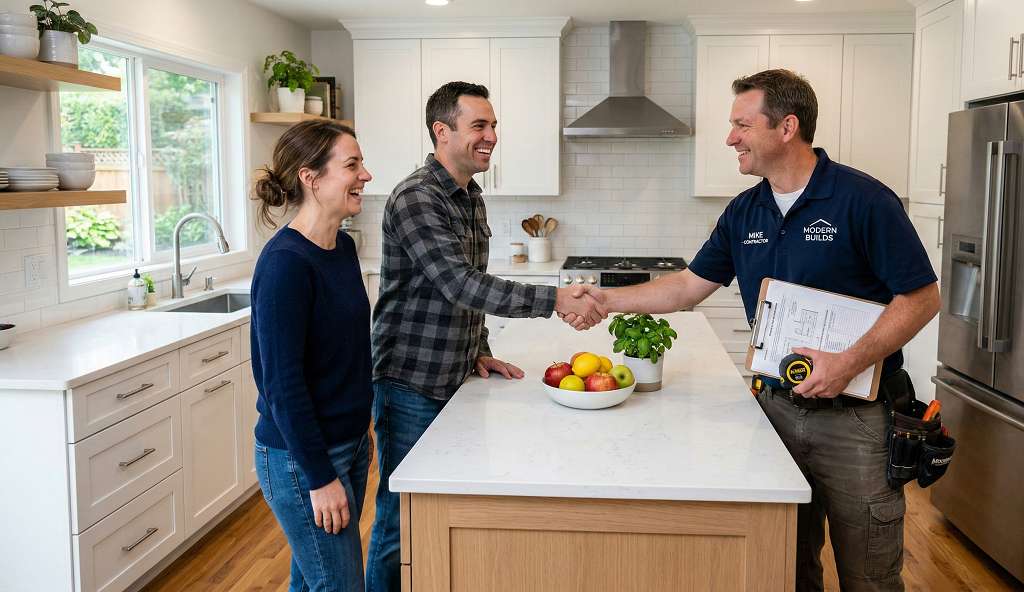 Satisfied clients after design-build home remodel project