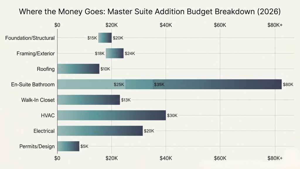 Horizontal stacked bar chart master suite addition cost by line item 2026
