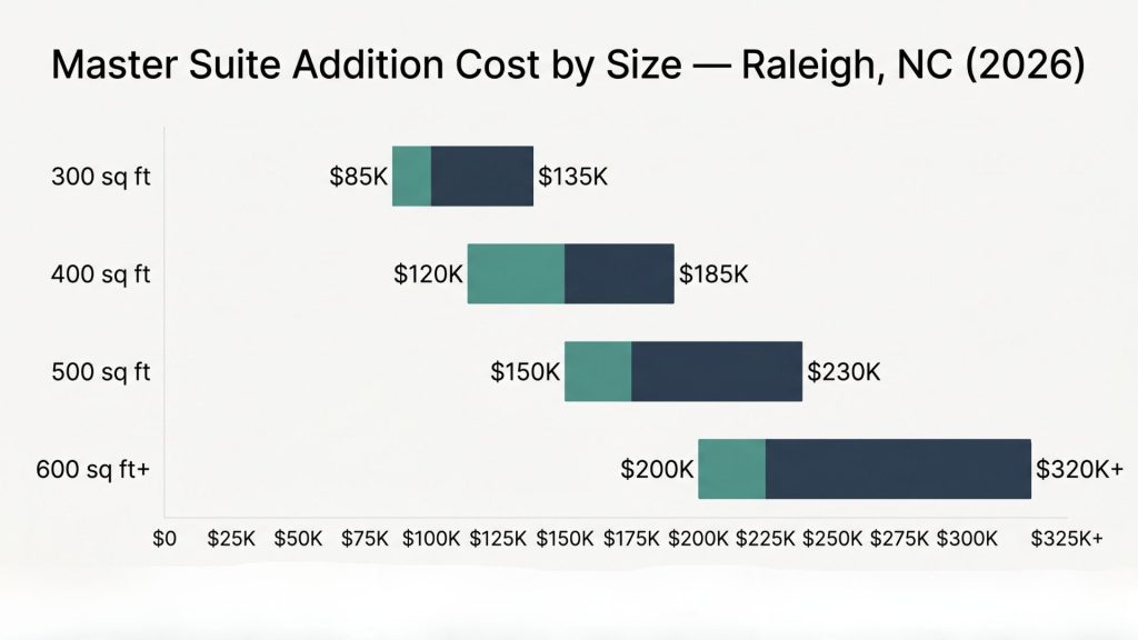 Bar chart of master suite addition costs by square footage Raleigh NC 2026