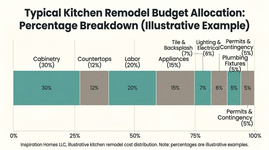 Kitchen remodel cost breakdown by category for Raleigh NC full renovation