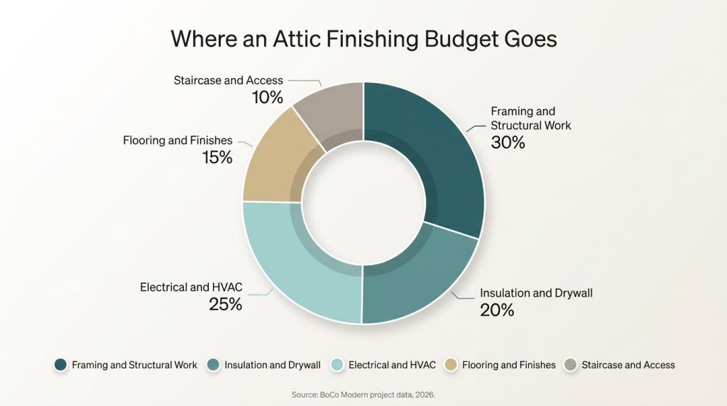 Chart showing attic finishing budget breakdown by category