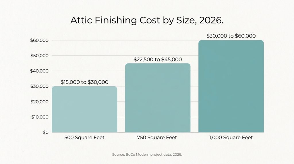 Bar chart comparing attic finishing cost by square footage size