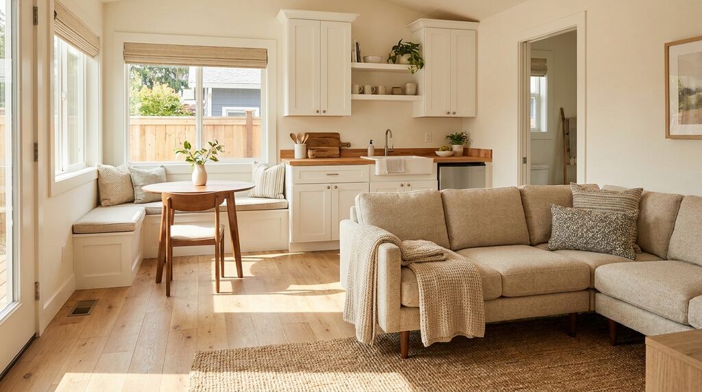 Bright in-law suite living room interior in a Raleigh NC ADU